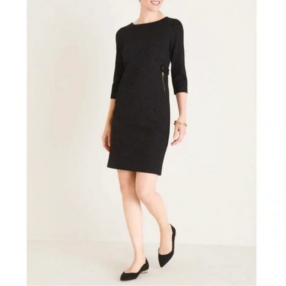 Chico's Black Ponte Zipper-Detail Dress